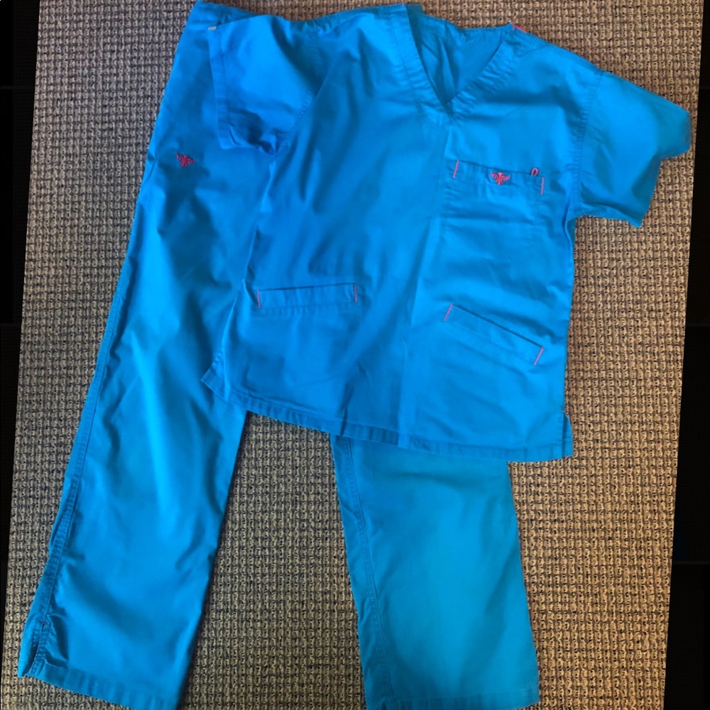 Turquoise Med Couture Scrub Top & Pants